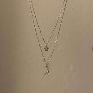 Elegant Silver Star and Moon Necklace